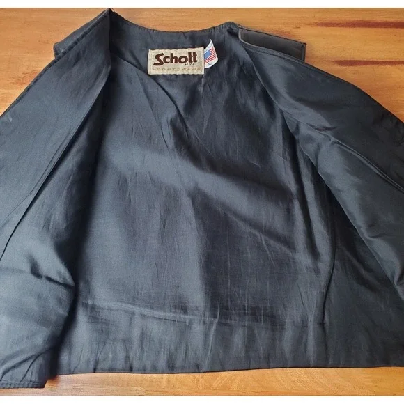Vintage Schott NYC Sportswear XL Extra Large‎ Black Leather Biker Vest Made USA